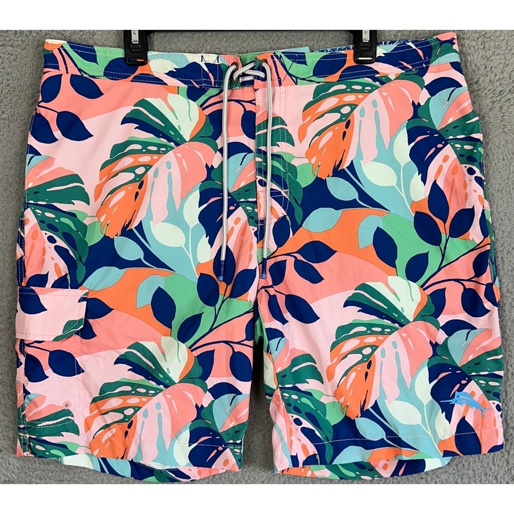 Tommy Bahama Swim Trunks Mens XL Multi Lined Tropical Monstera Leaf Board Shorts